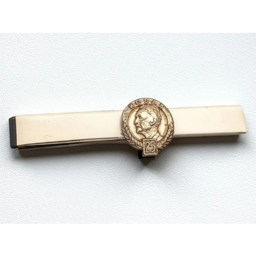 Vtg 1954 sterling silver Kodak 25 years coin tie clip antique